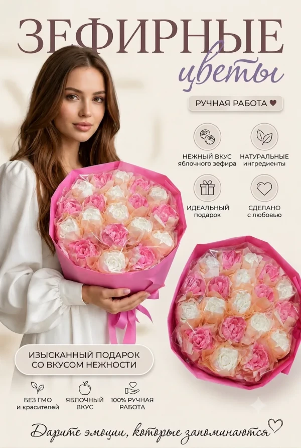 №1 Букет Зефирный Размер XL бело-розовый,350г в Ярославле